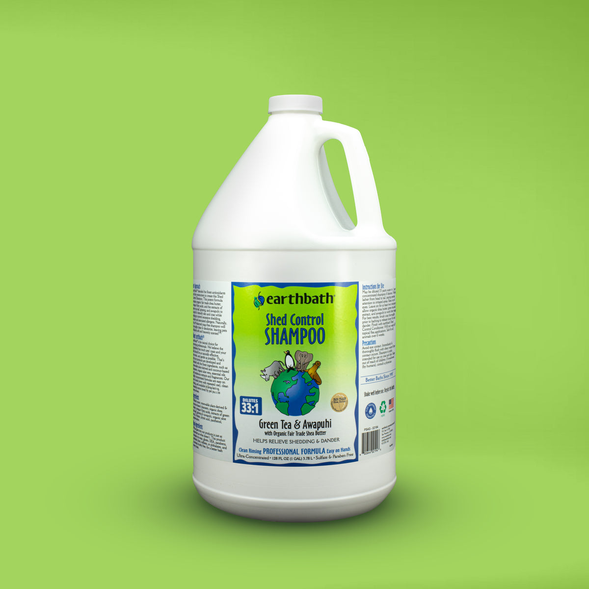 earthbath® Shed Control Shampoo, Green Tea & Awapuhi with Organic Fair Trade Shea Butter, Helps Relieve Shedding & Dander, Made in USA, 128 oz