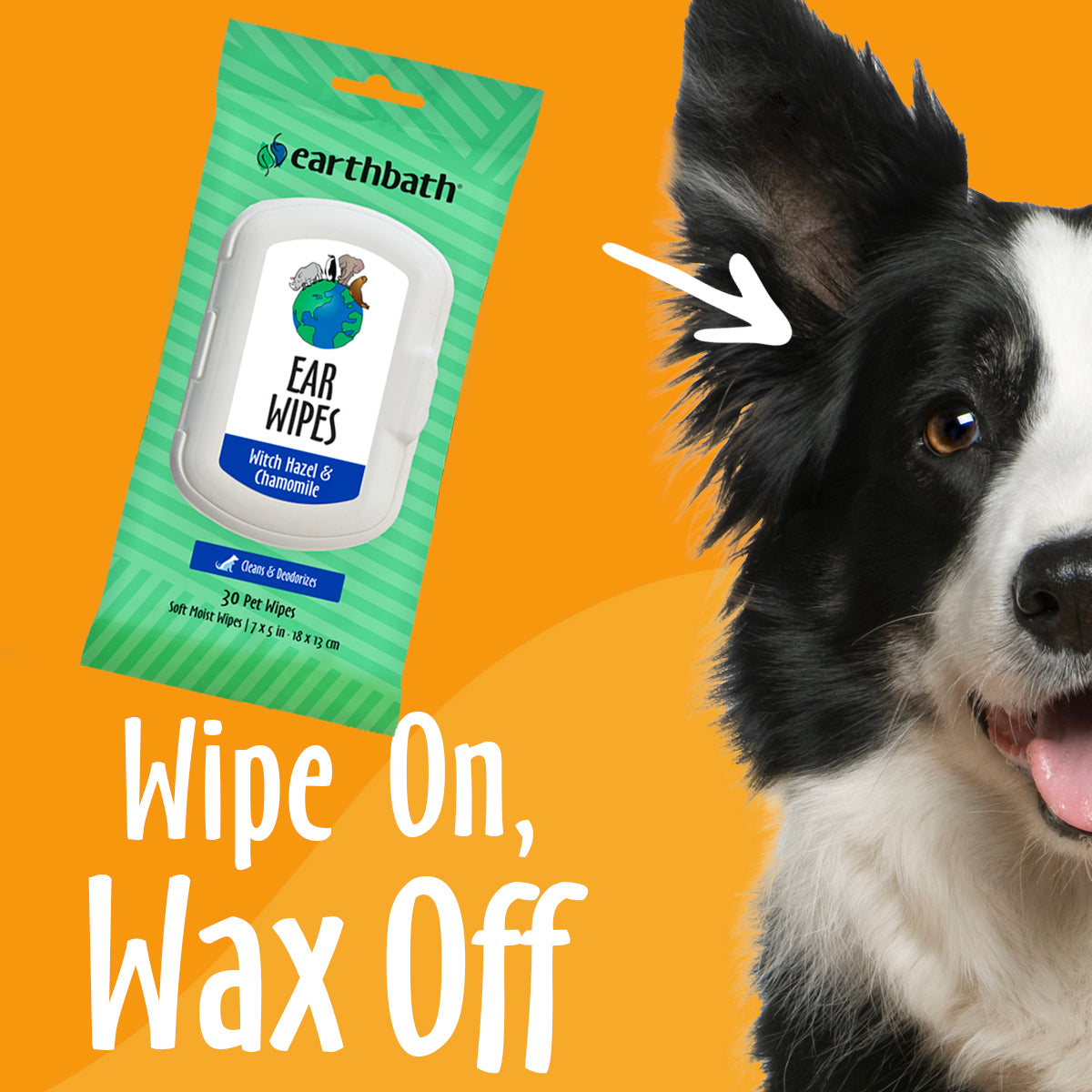Ear Wipes product with dog on the left 