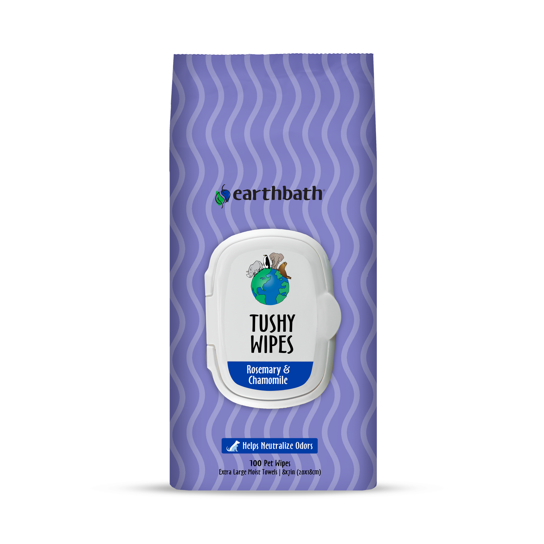 Package of earthbath Tushy Wipes with rosemary and chamomile for pets.