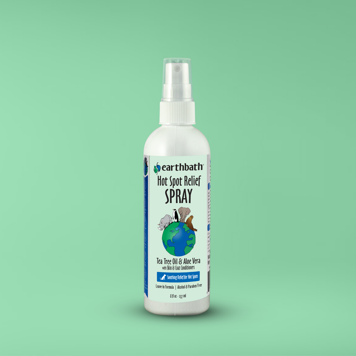 Earthbath Hot Spot Relief Spray bottle on a green background
