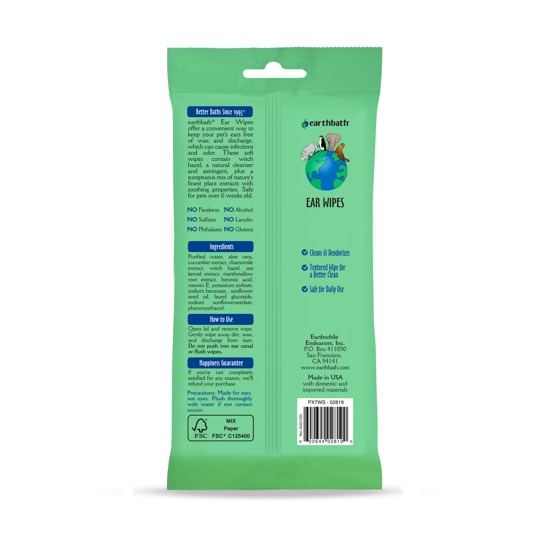 Ear Wipes Back with information