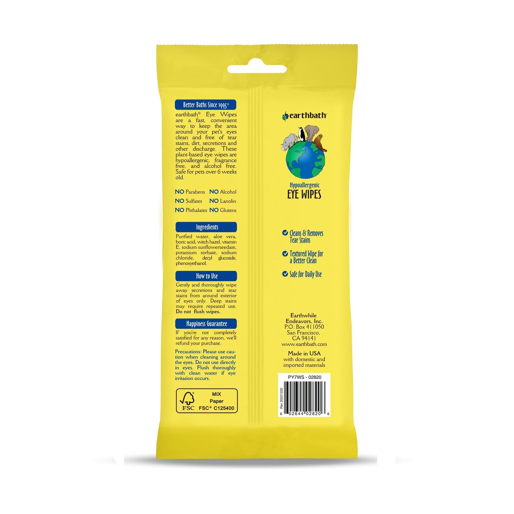 Hypoallergenic Eye Wipes back